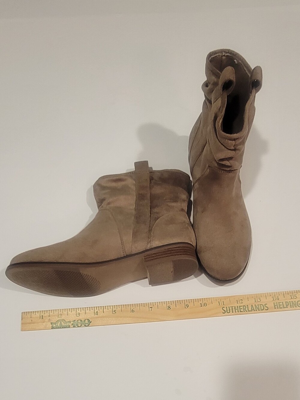 Size 6.5 Like New Women’s Slouchy Suede Ankle Boots - Taupe